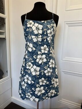 VTG Y2K Pacific Legend Hawaiian Print Dress Coconut Girl Blue Large